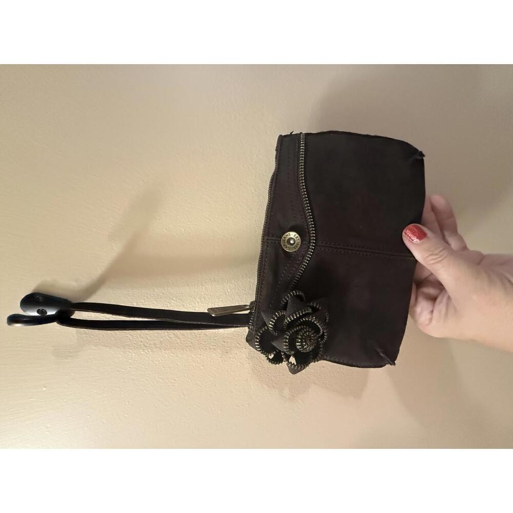 The Gap Brown Suede Wristlet Clutch with Zipper Flower Detail
